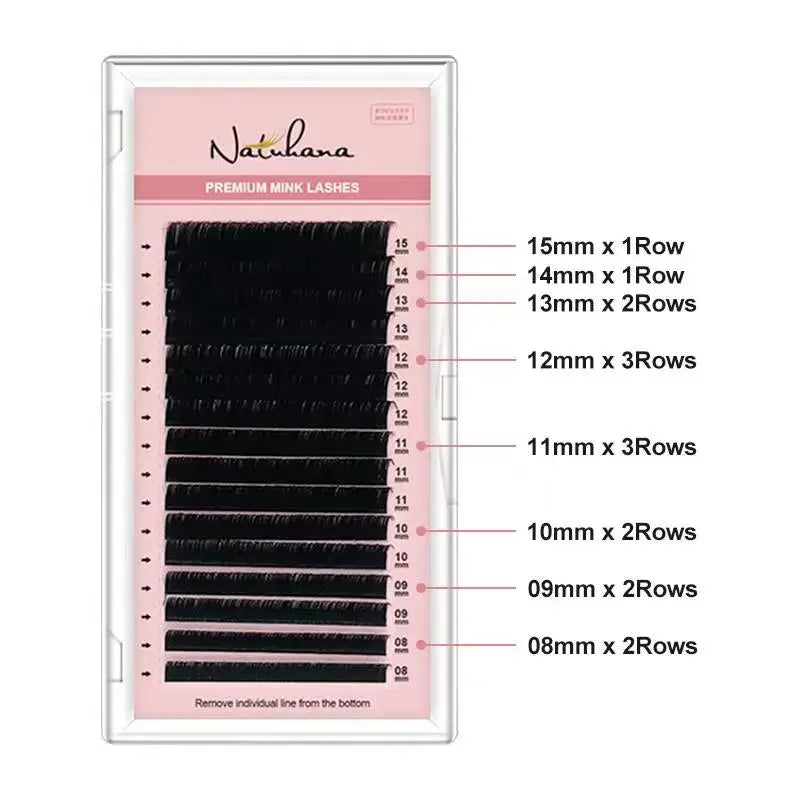 NATUHANA Mink Lashes Mix 8-15 mm 16 Lines Handmade Eyelash Extension | Natural Soft Faux Lash Supplies