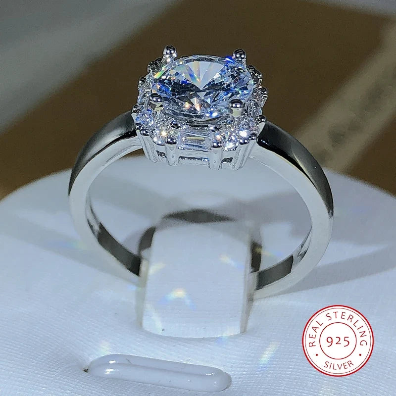 Four-Claw 925 Silver Square Zircon Engagement Ring | Classic Wedding Jewelry for Women