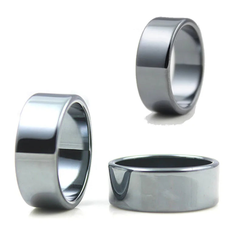 Flat Hematite Ring 10mm Wide | Unisex 5A Quality Black Jewelry