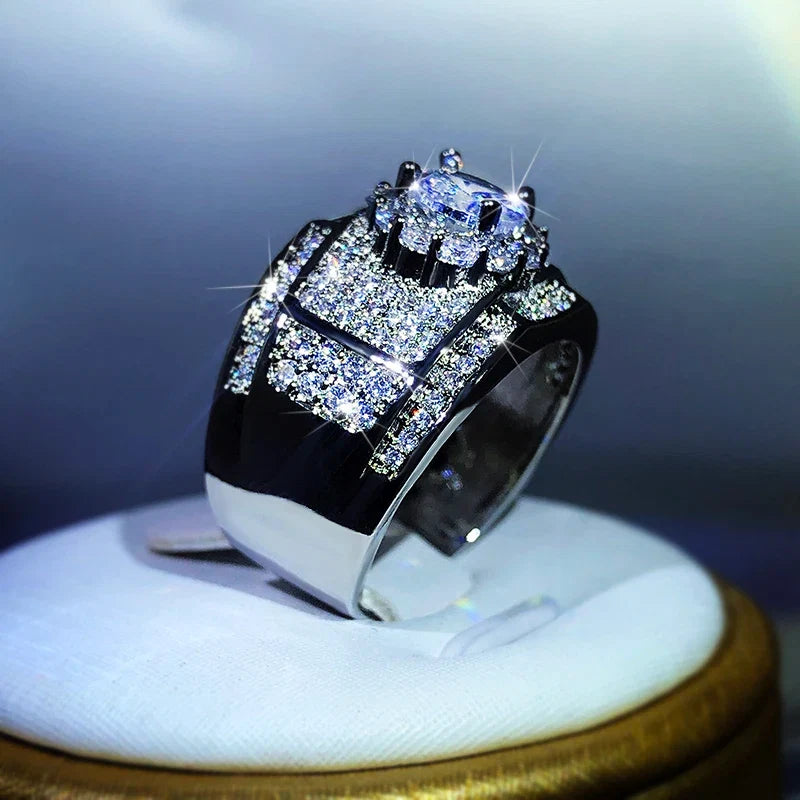925 Sterling Silver AAA White Zircon Engagement Ring | Classic Cocktail Ring for Women and Men