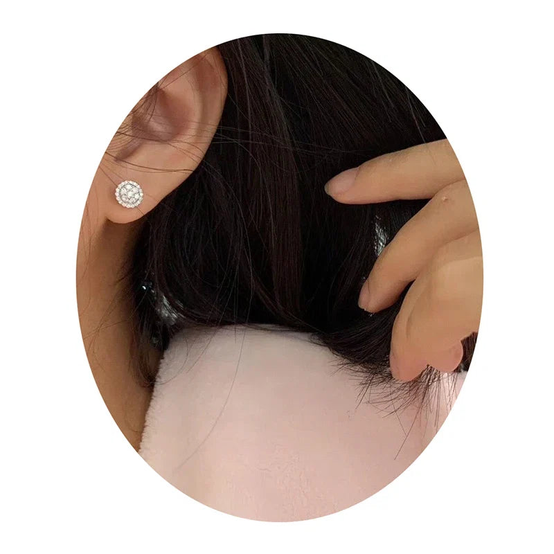 Dainty Round Cubic Zirconia Stud Earrings for Women | Classic White CZ Push-Back Earrings