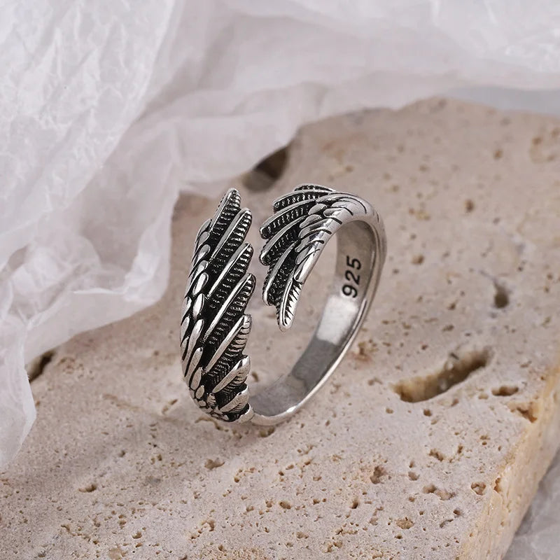 FOXANRY Silver Wings Ring | Vintage Hip Hop Couple Jewelry