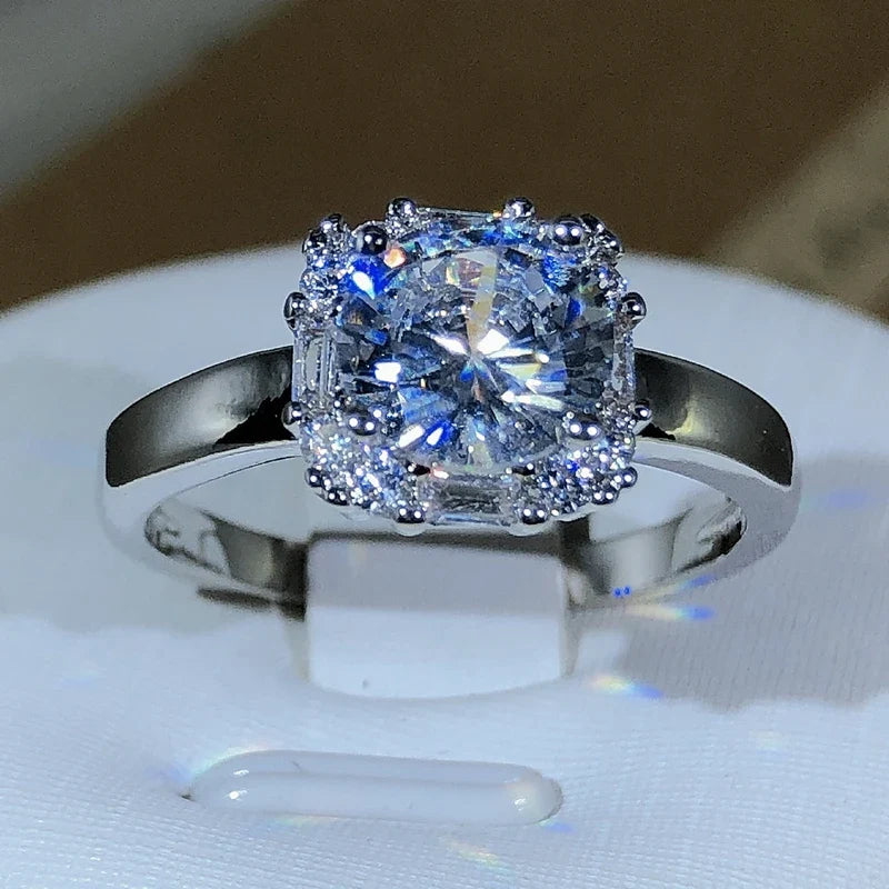 Four-Claw 925 Silver Square Zircon Engagement Ring | Classic Wedding Jewelry for Women