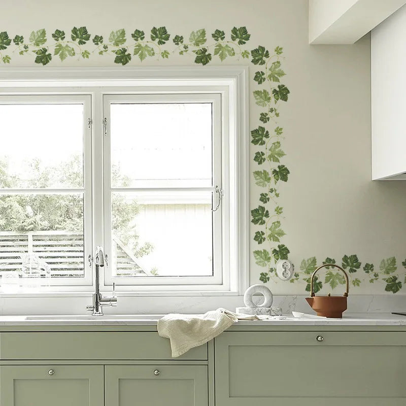 Green Leaf Vine Wall Sticker | Modern Home Decor Mural for Bedroom Living Room