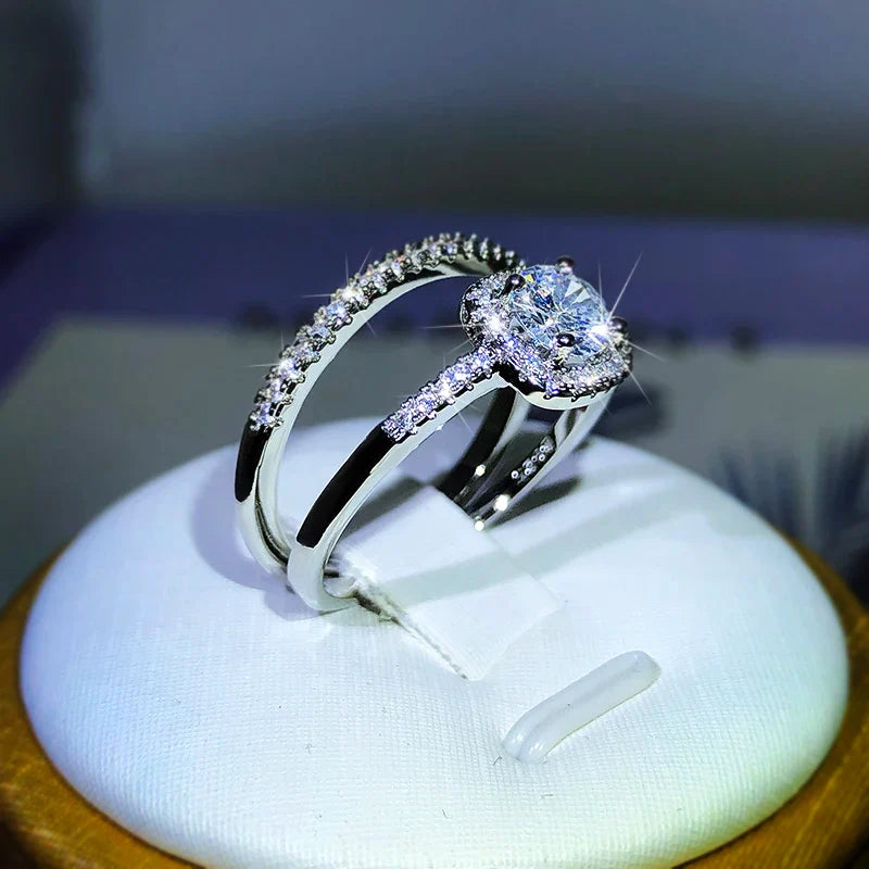 Small Couple Ring Set | 925 Sterling Silver Four-Claw Zircon Wedding Band