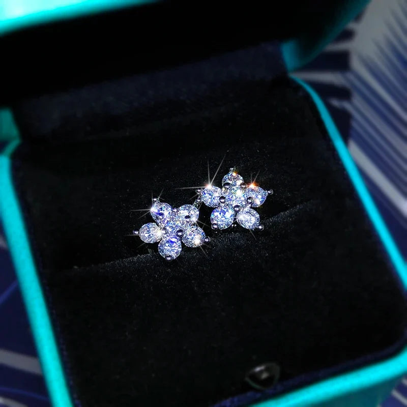 925 Sterling Silver Plum Blossom Stud Earrings | Zircon Jewelry for Women