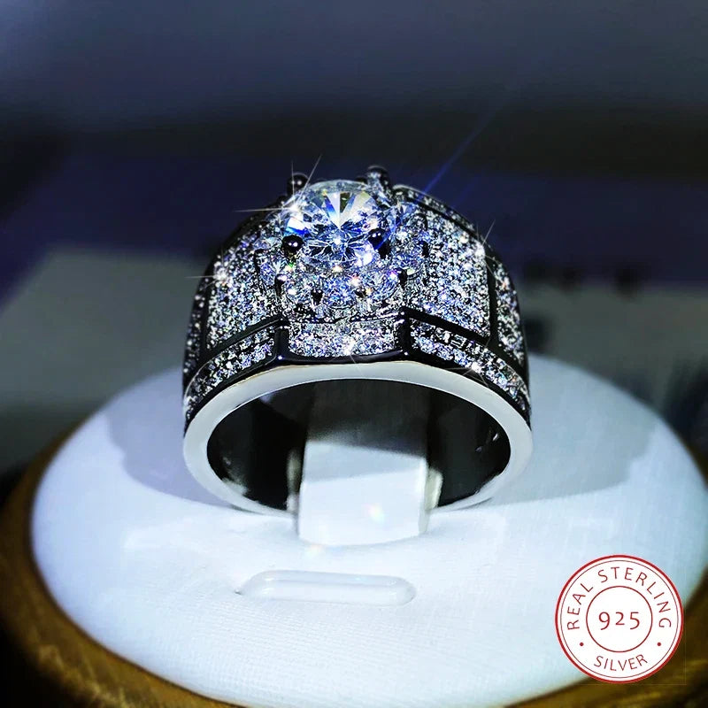 925 Sterling Silver AAA White Zircon Engagement Ring | Classic Cocktail Ring for Women and Men