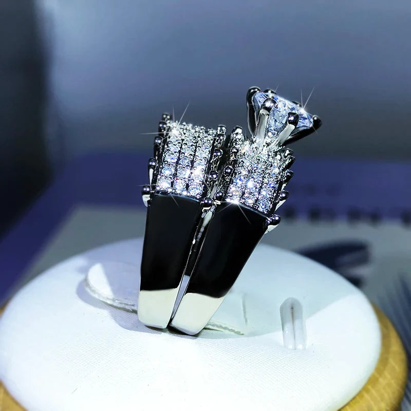 925 Sterling Silver Zircon Cocktail Ring | Classic Geometric Design for Women