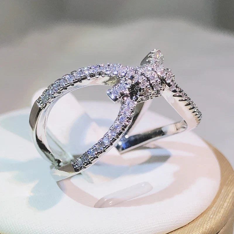 925 Sterling Silver Interwoven Figure 8 Ring | Geometric Cocktail Jewelry for Women
