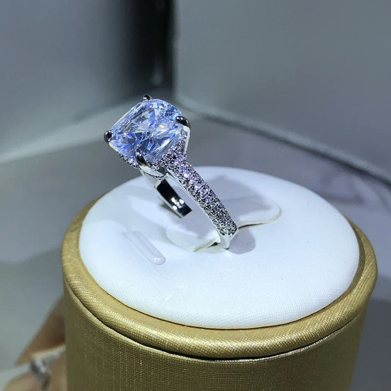 925 Silver Cubic Zirconia Square Ring | Women's Sterling Silver Wedding Jewelry