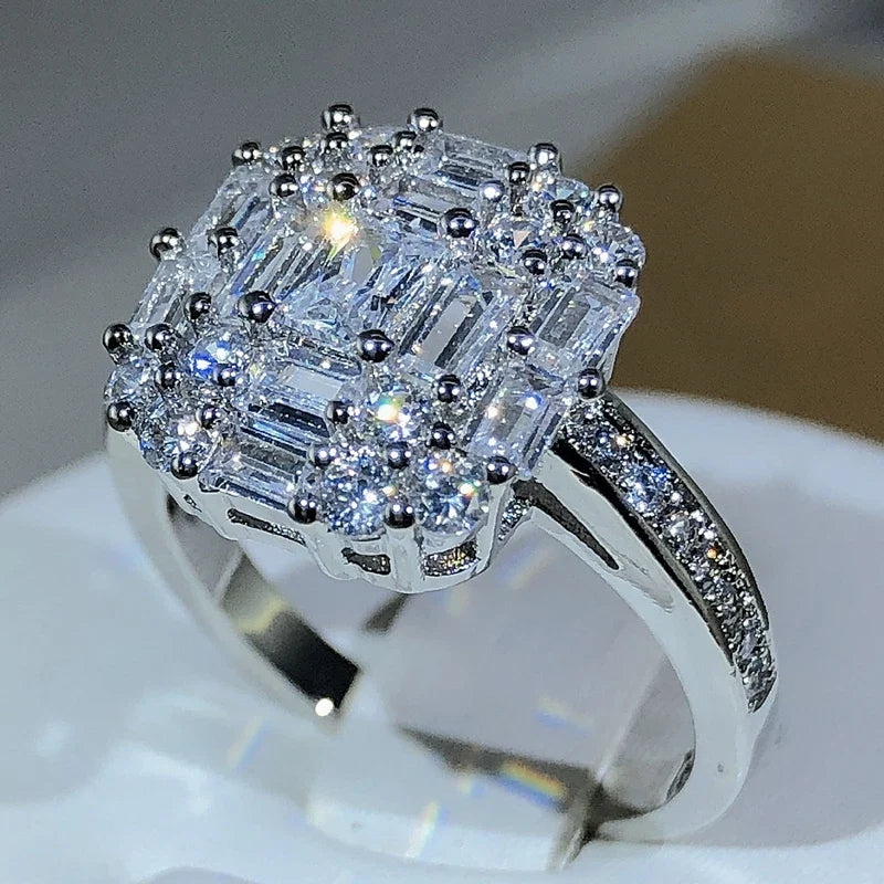 Exquisite Square Zircon Claw Setting Ring | 925 Sterling Silver Fashion Jewelry