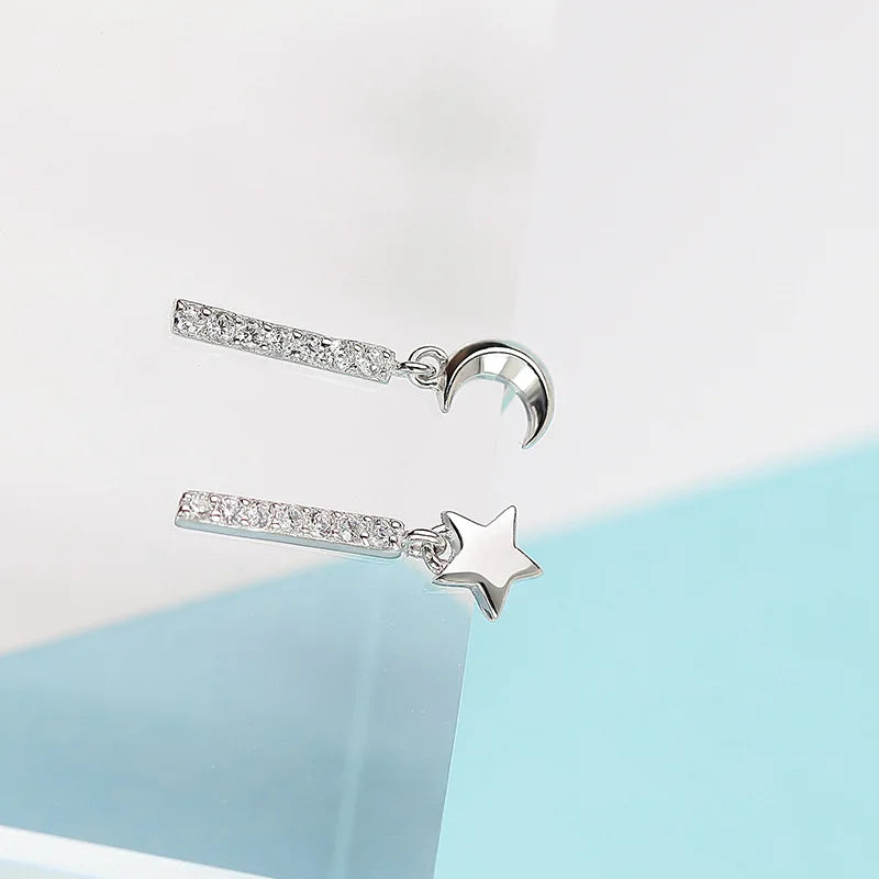 925 Sterling Silver Star and Moon Stud Earrings | Elegant Celestial Jewelry for Women