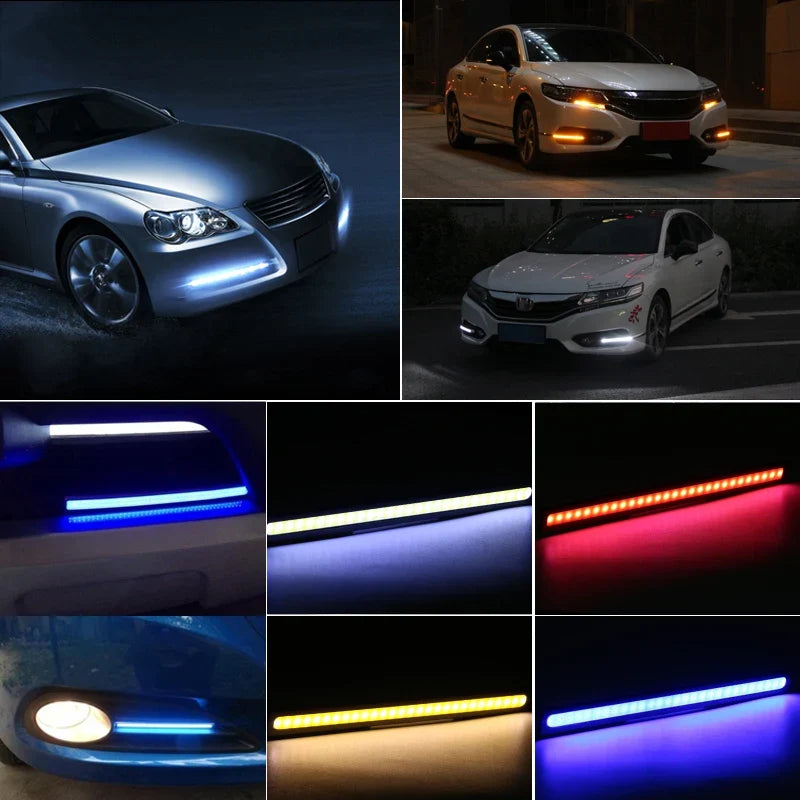 4x Universal Vehicle LED Strip 17CM COB Car DRL Daytime Running Light | Waterproof 12V Styling Bar