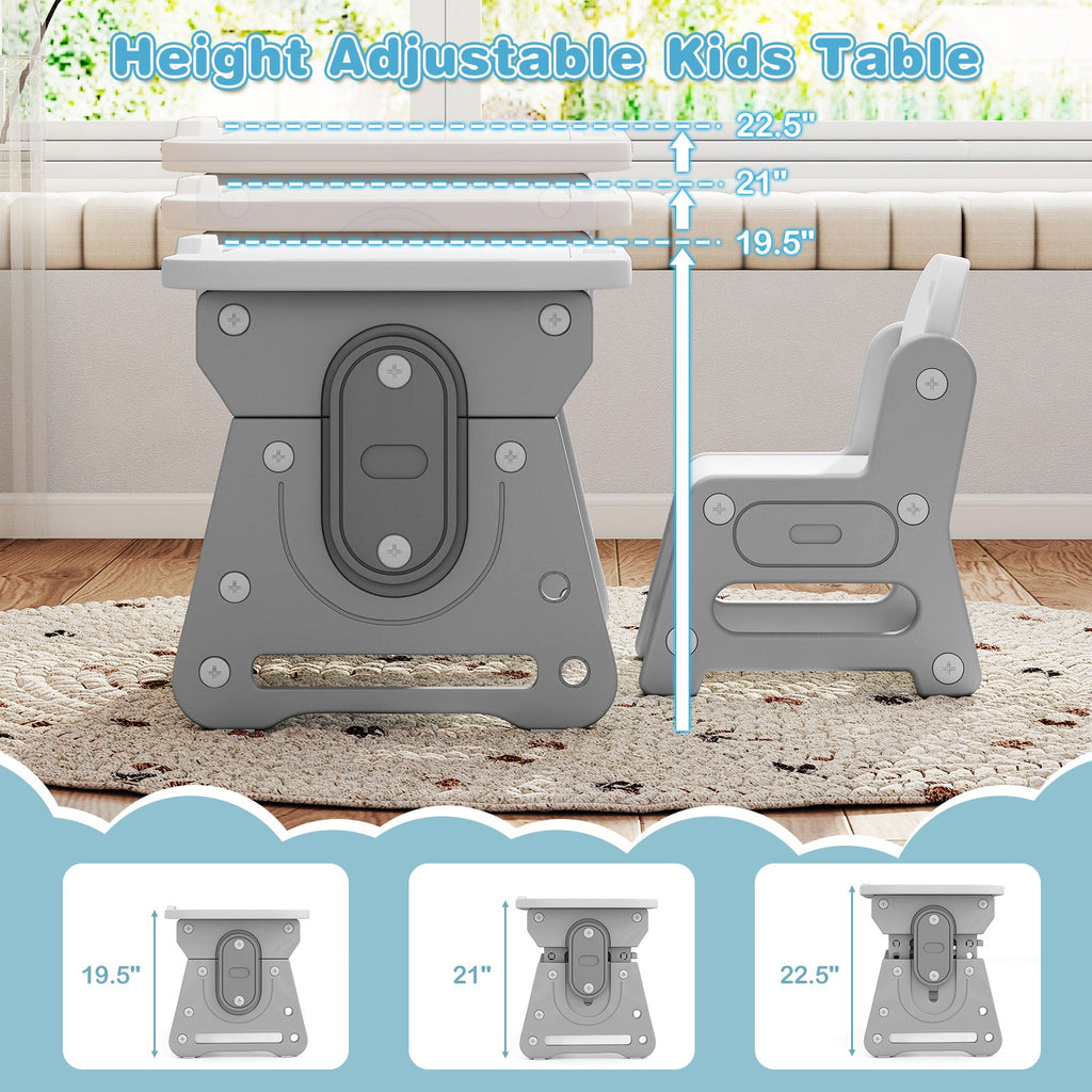 Height Adjustable Kids Table and Chair Set with Tiltable Whiteboard and Concave Shelf