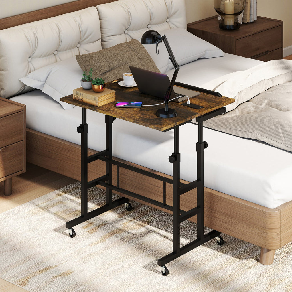 Mobile Standing Desk with Power Outlets & Adjustable Height