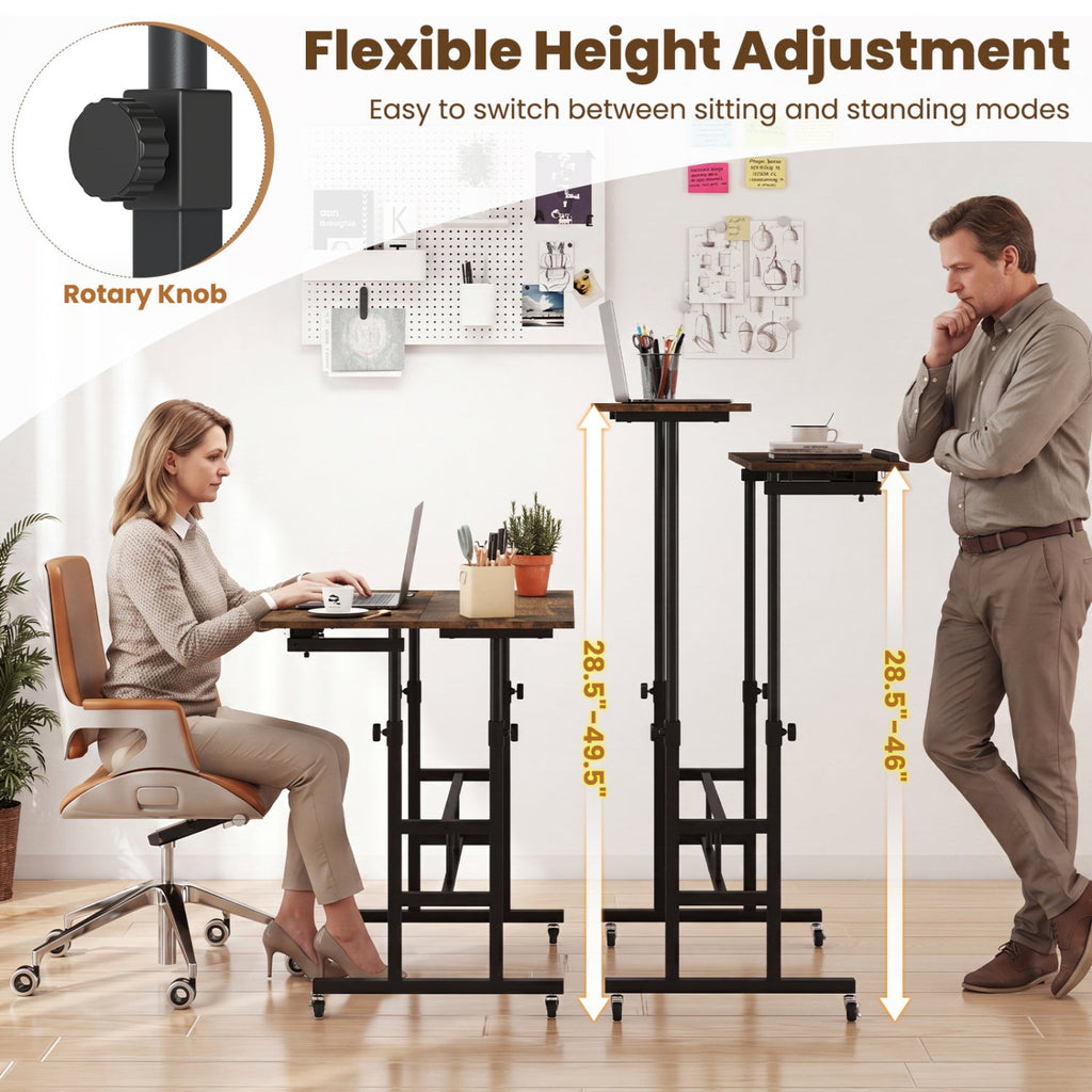 Mobile Standing Desk with Power Outlets & Adjustable Height