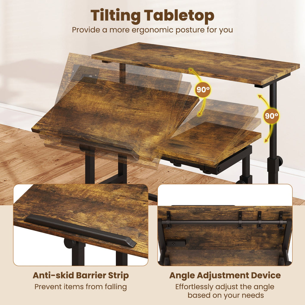 Mobile Standing Desk with Power Outlets & Adjustable Height