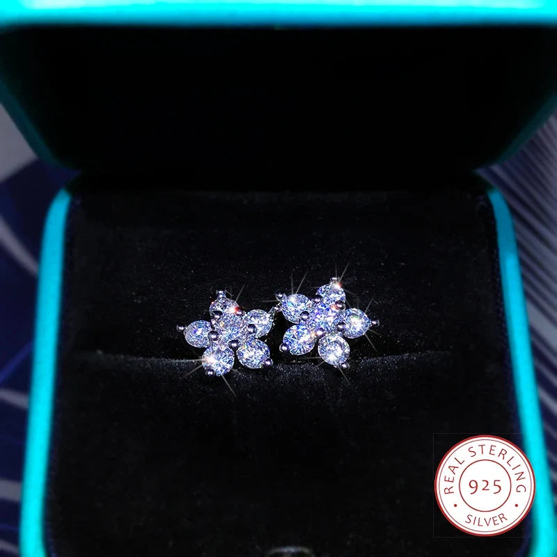 925 Sterling Silver Plum Blossom Stud Earrings | Zircon Jewelry for Women