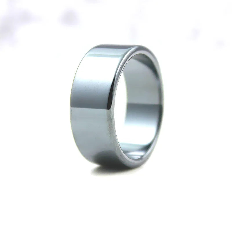 Flat Hematite Ring 10mm Wide | Unisex 5A Quality Black Jewelry