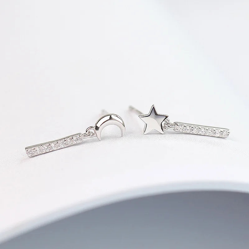 925 Sterling Silver Star and Moon Stud Earrings | Elegant Celestial Jewelry for Women
