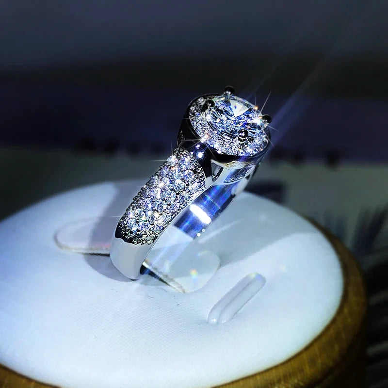 925 Silver Gypsophila Ring with Large Zircon | Classic Cubic Zirconia Wedding Ring