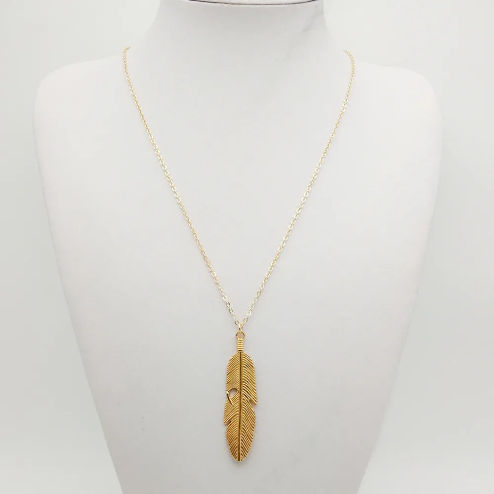 VOQ Feather Pendant Necklace for Women | Trendy Long Chain Jewelry Gift