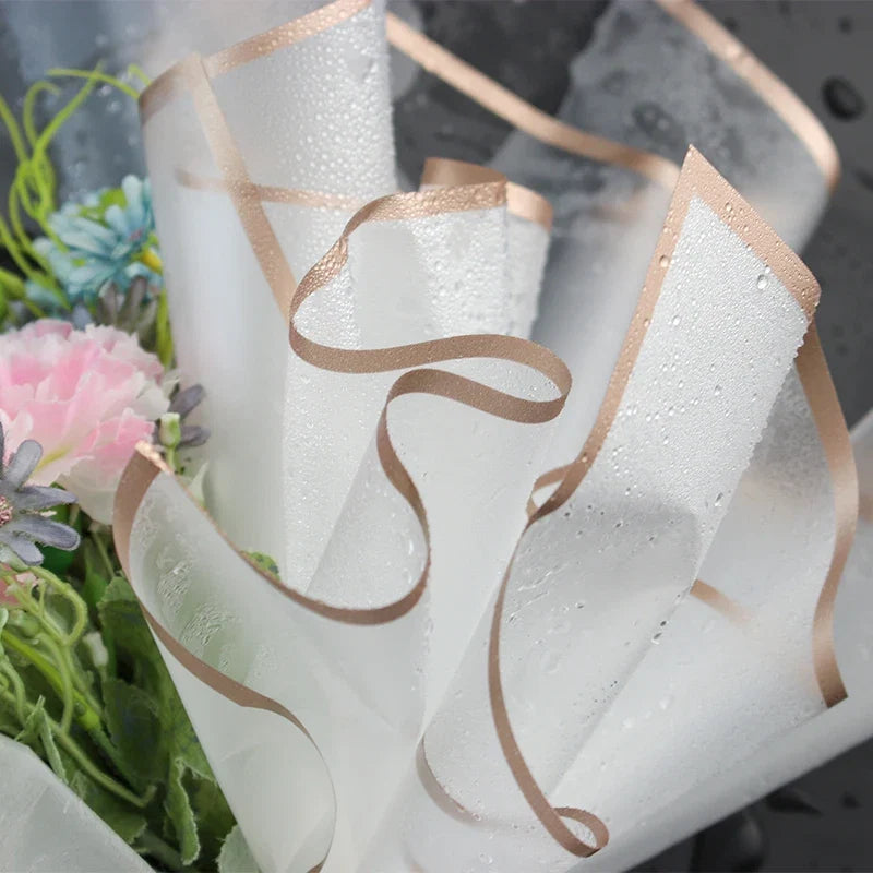 5pcs Flower Wrapping Paper with Golden Border | Korean Style Half Transparent Gift Packing for Florist Bouquet