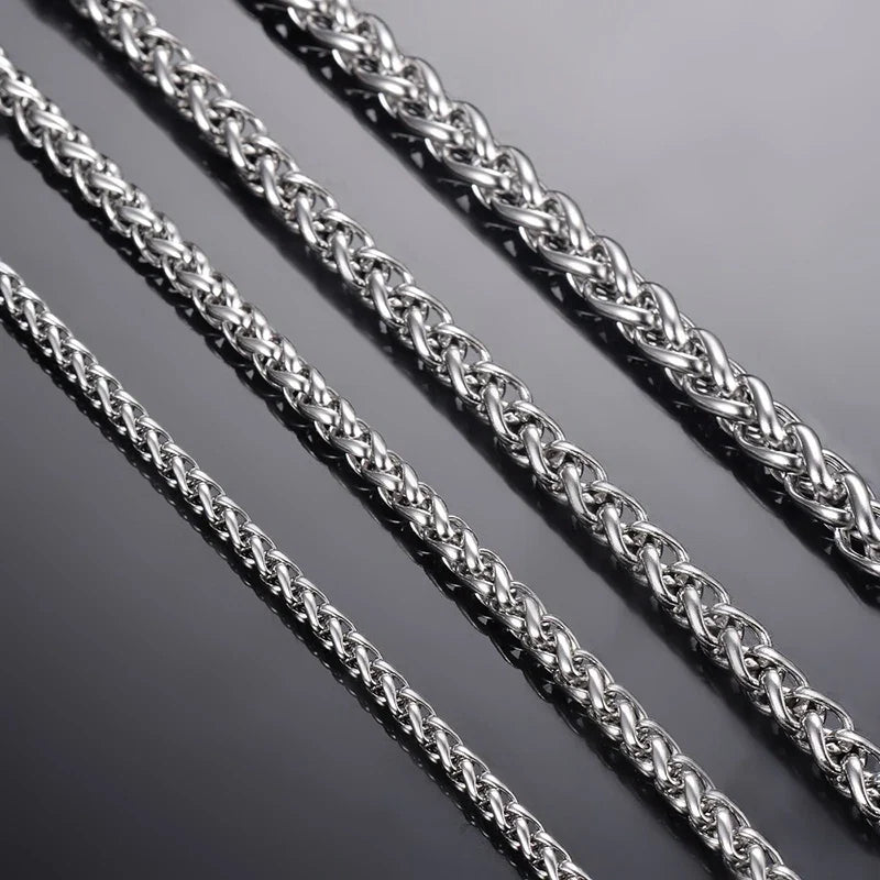 Stainless Steel Keel Link Chain Necklace | Braided Wheat Chain for Men Women