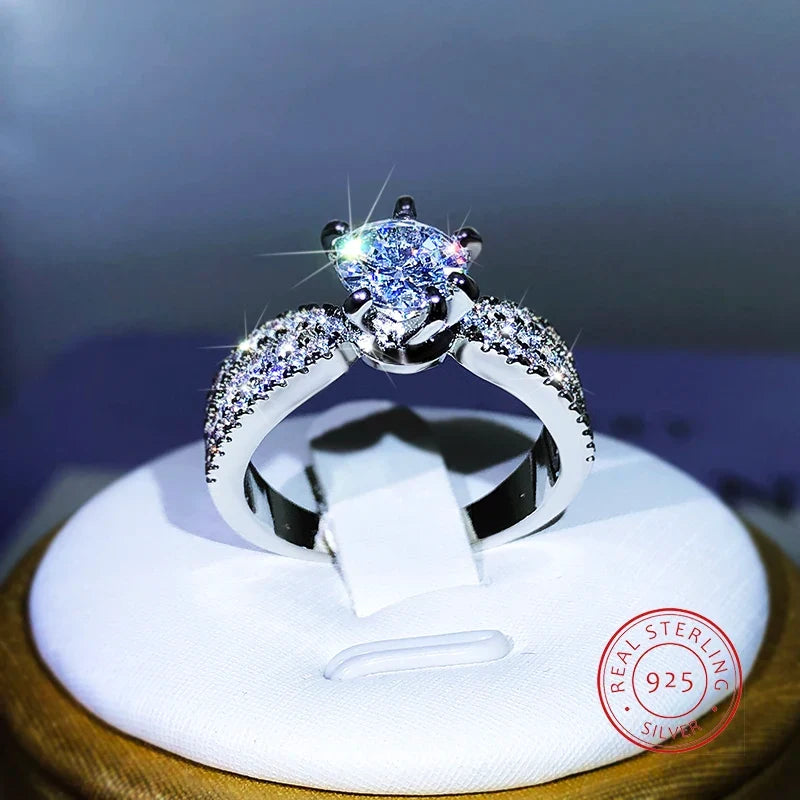925 Sterling Silver Six-Claw Zircon Ring | Cocktail Party Jewelry for Women