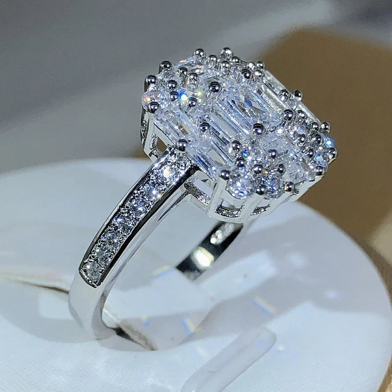 Exquisite Square Zircon Claw Setting Ring | 925 Sterling Silver Fashion Jewelry