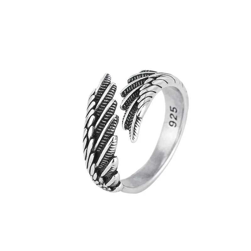 FOXANRY Silver Wings Ring | Vintage Hip Hop Couple Jewelry