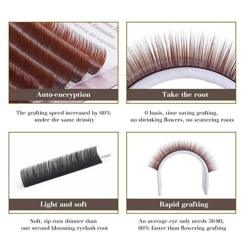 DeceMars Brown Matte Ellipse Flat Eyelash Extensions | Soft Tip Individual Lashes for Natural Volume