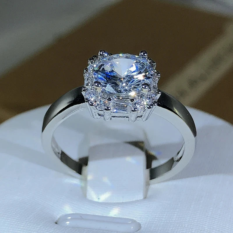 Four-Claw 925 Silver Square Zircon Engagement Ring | Classic Wedding Jewelry for Women