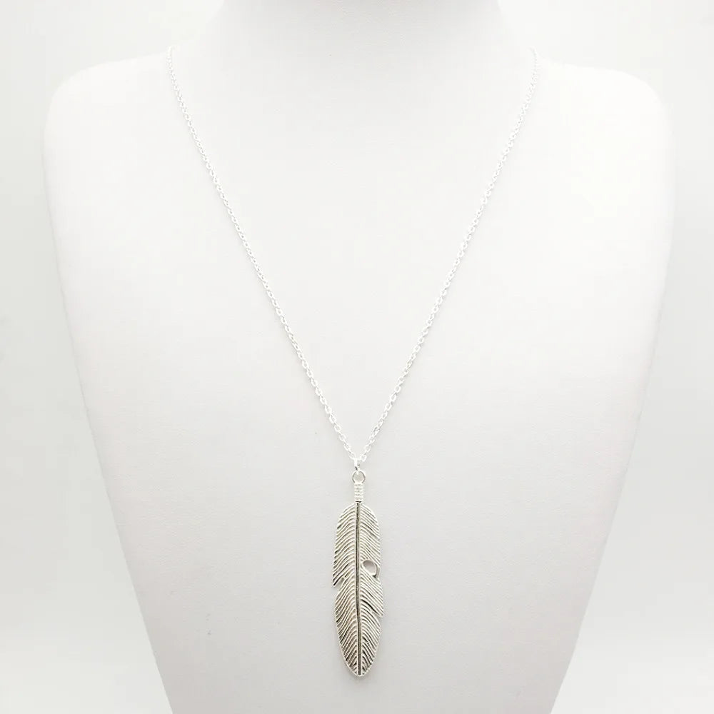 VOQ Feather Pendant Necklace for Women | Trendy Long Chain Jewelry Gift
