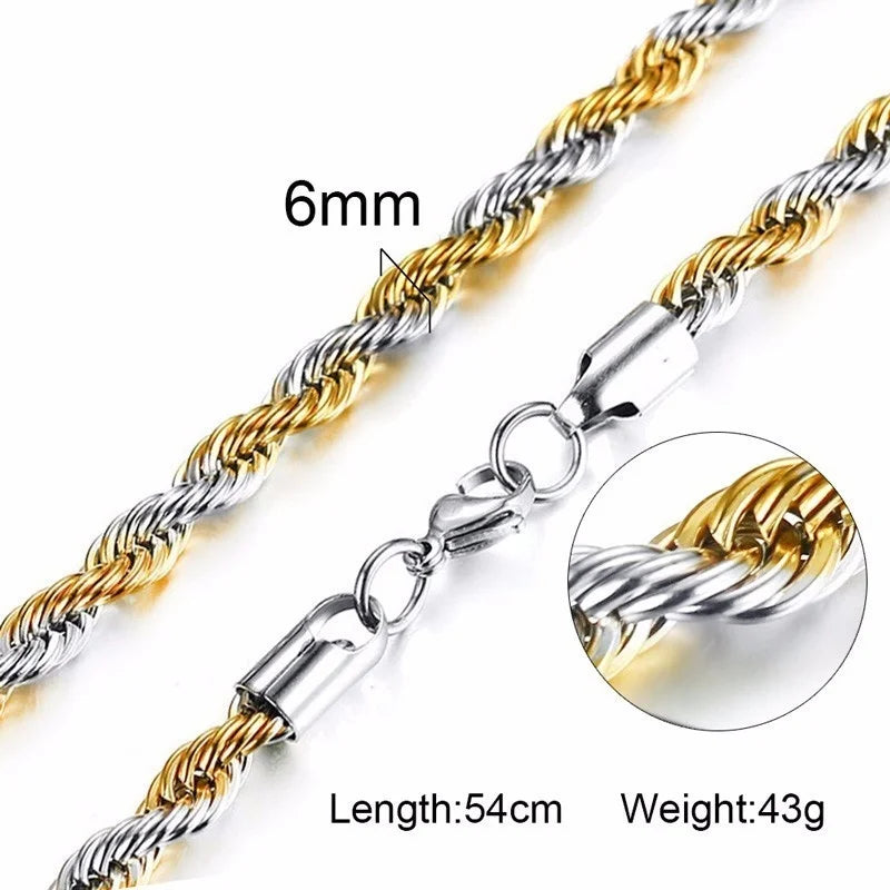 Stainless Steel Rope Chain Necklace | Gold Twisted Wave Link Choker