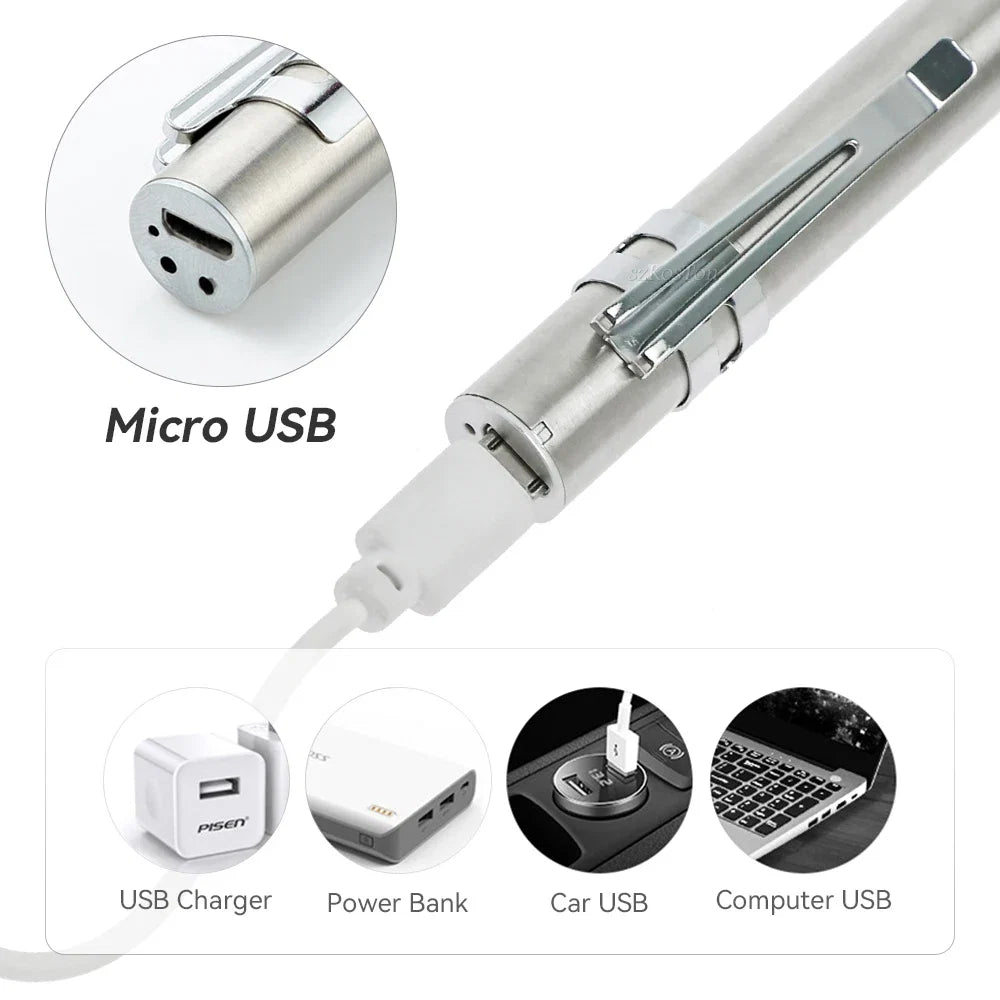 USB Rechargeable Pen Light | Medical Mini LED Flashlight with Clip