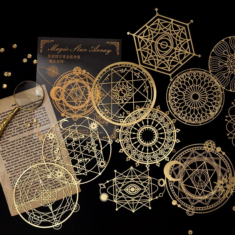 Yoofun 10pcs Vintage Gliding Stickers | Gold Flower Butterfly Lace Scrapbook Paper