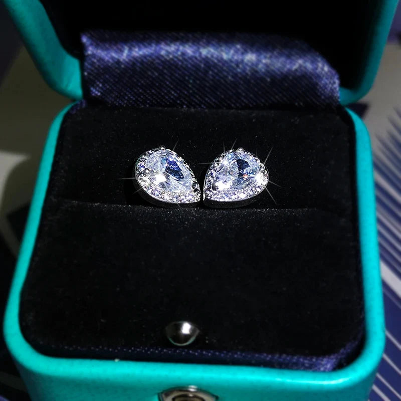 925 Sterling Silver Water Drop Stud Earrings | AAA Zircon Hearts and Arrows Jewelry Gift