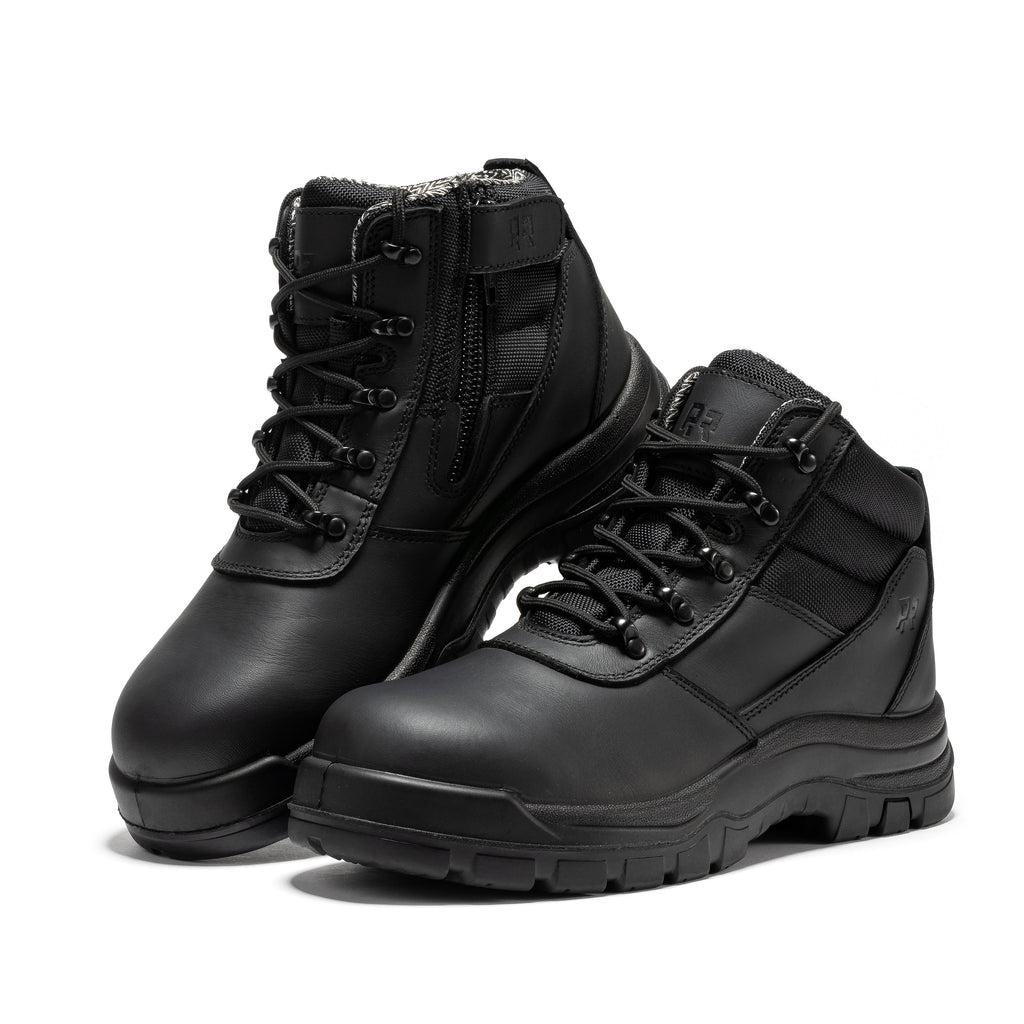 ROCKROOSTER Avalon Black 6 Inch Zip-sided Composite toe Leather Work Boots CP213BK