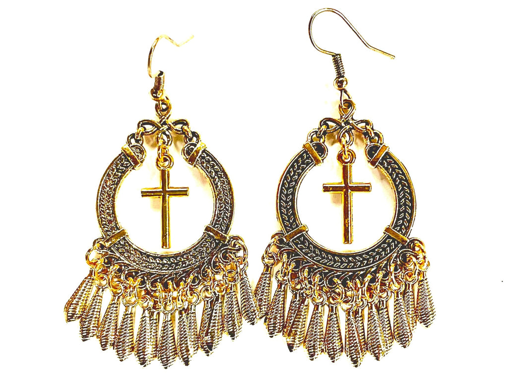 Silver or Gold Bohemian Tassel Cross Earrings Hippie Boho Woman Cross Silver Gold Girls Drop Dangle Jewelry