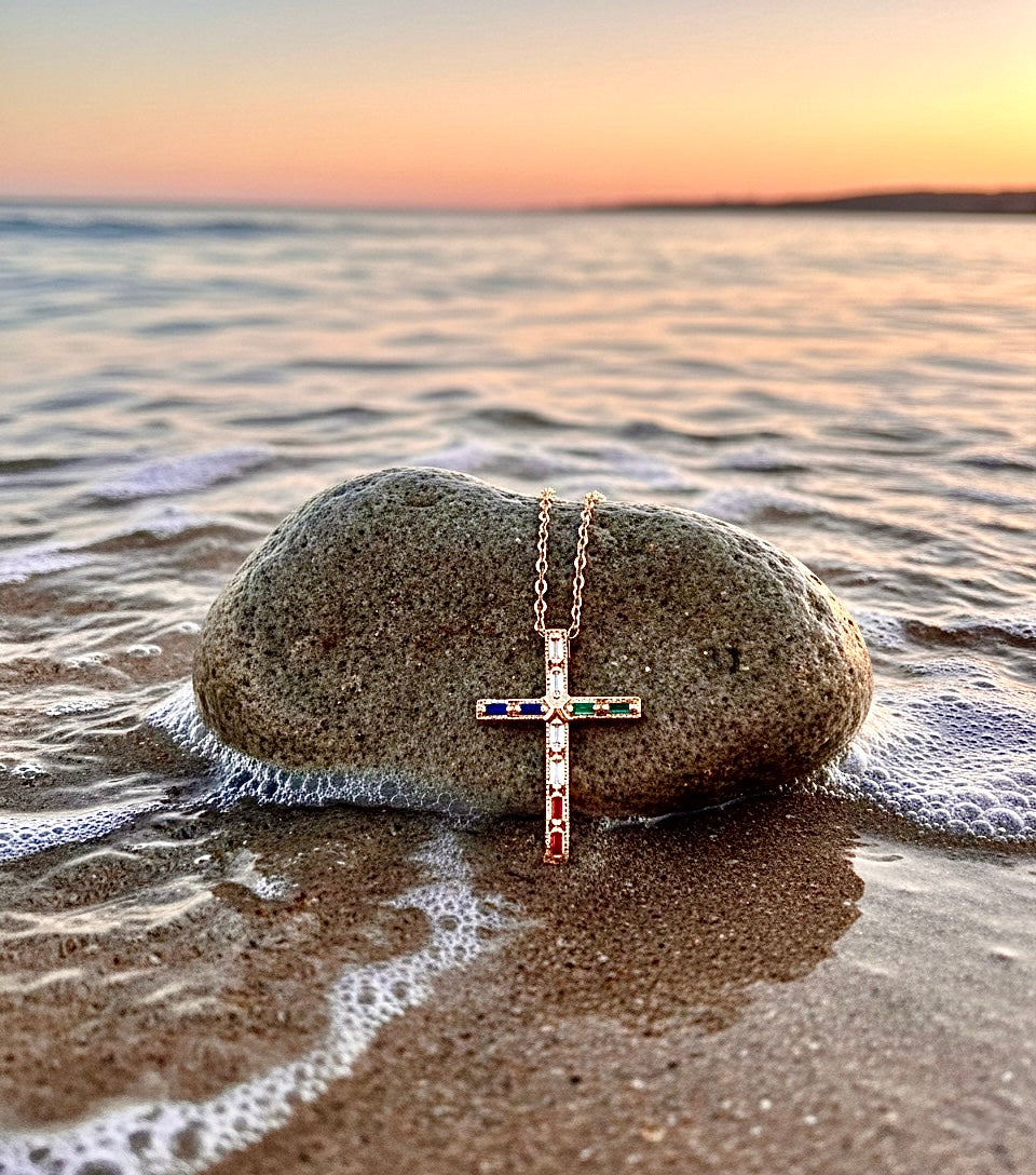 Gold Multi Color CZ Cross Necklace Weddings Bridesmaid Pendant Rainbow Crosses for Women Girls jewellery jewelry
