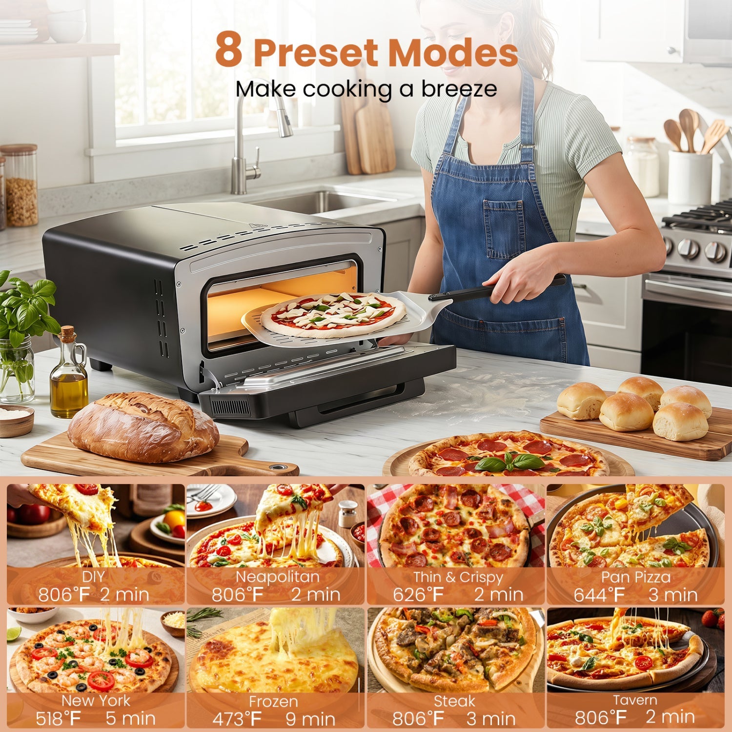 Electric Pizza Oven for 12" Pizzas with 8 Presets