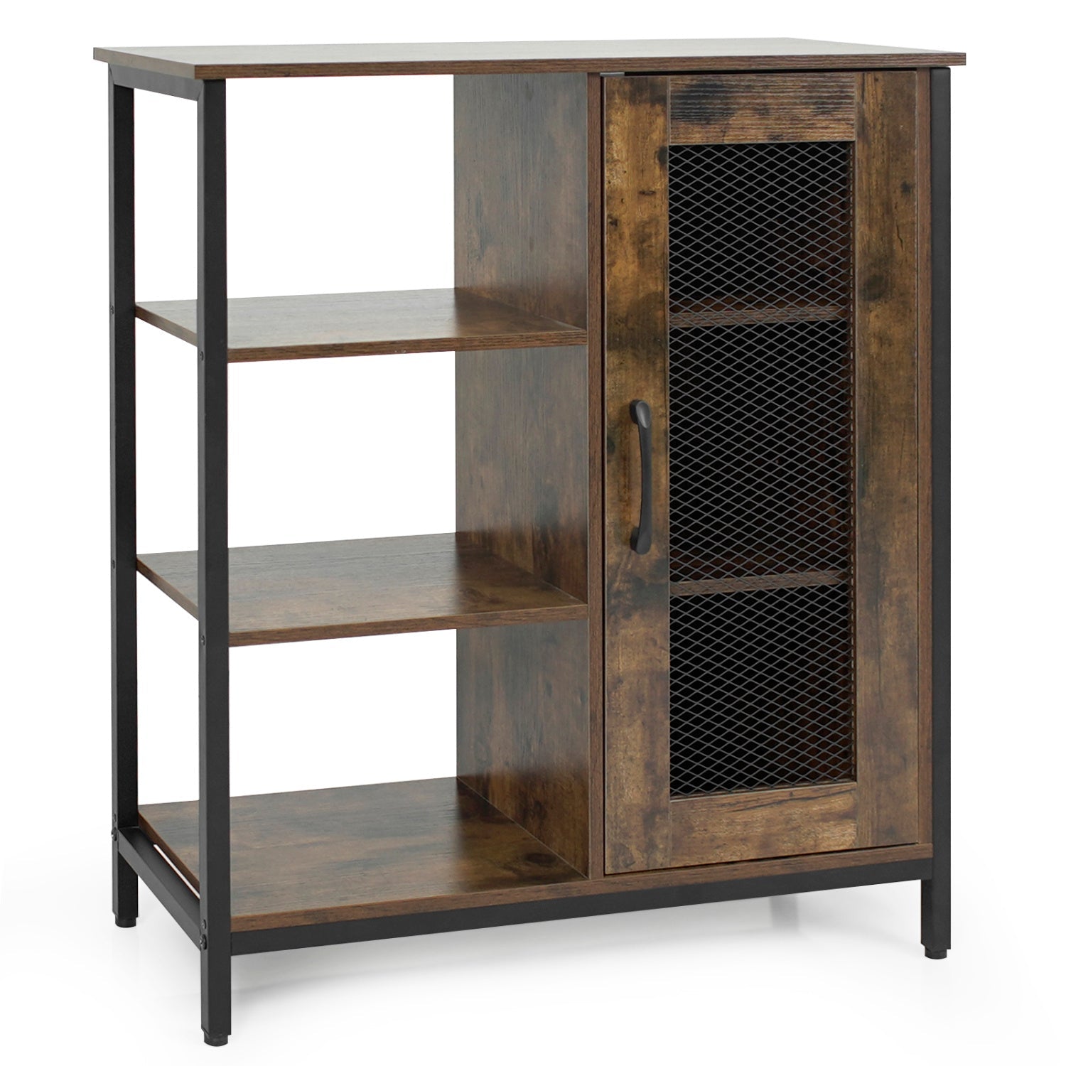 Industrial Side Cabinet with Metal Mesh Door & 3 Shelves