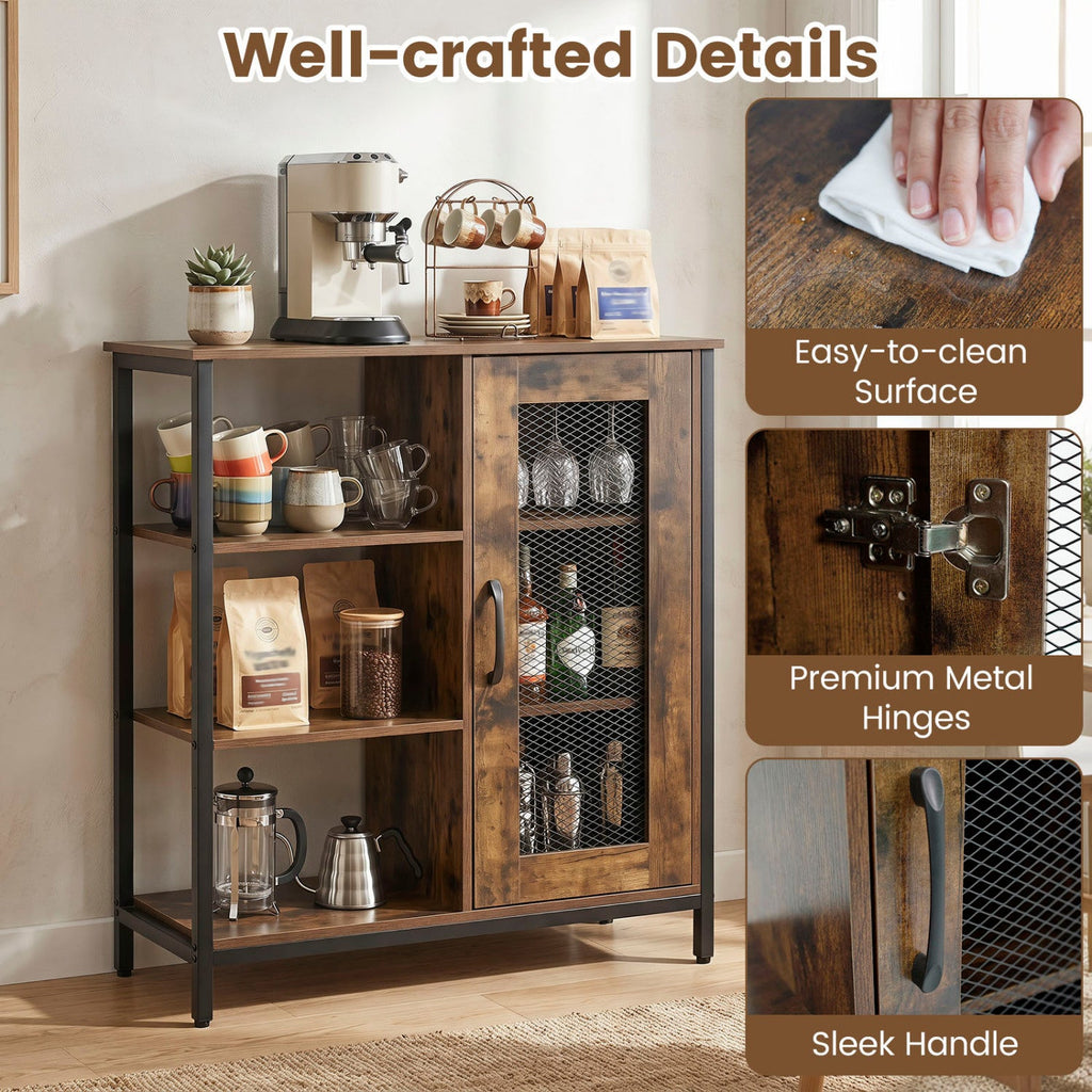 Industrial Side Cabinet with Metal Mesh Door & 3 Shelves