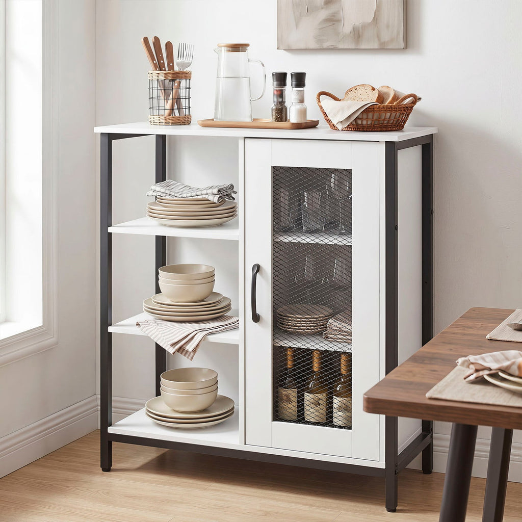 Industrial Side Cabinet with Metal Mesh Door & 3 Shelves