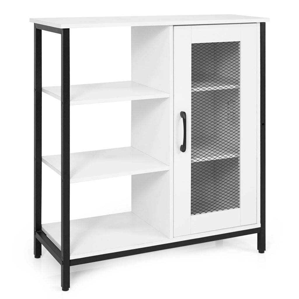 Industrial Side Cabinet with Metal Mesh Door & 3 Shelves