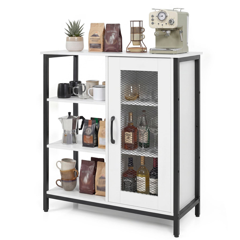 Industrial Side Cabinet with Metal Mesh Door & 3 Shelves