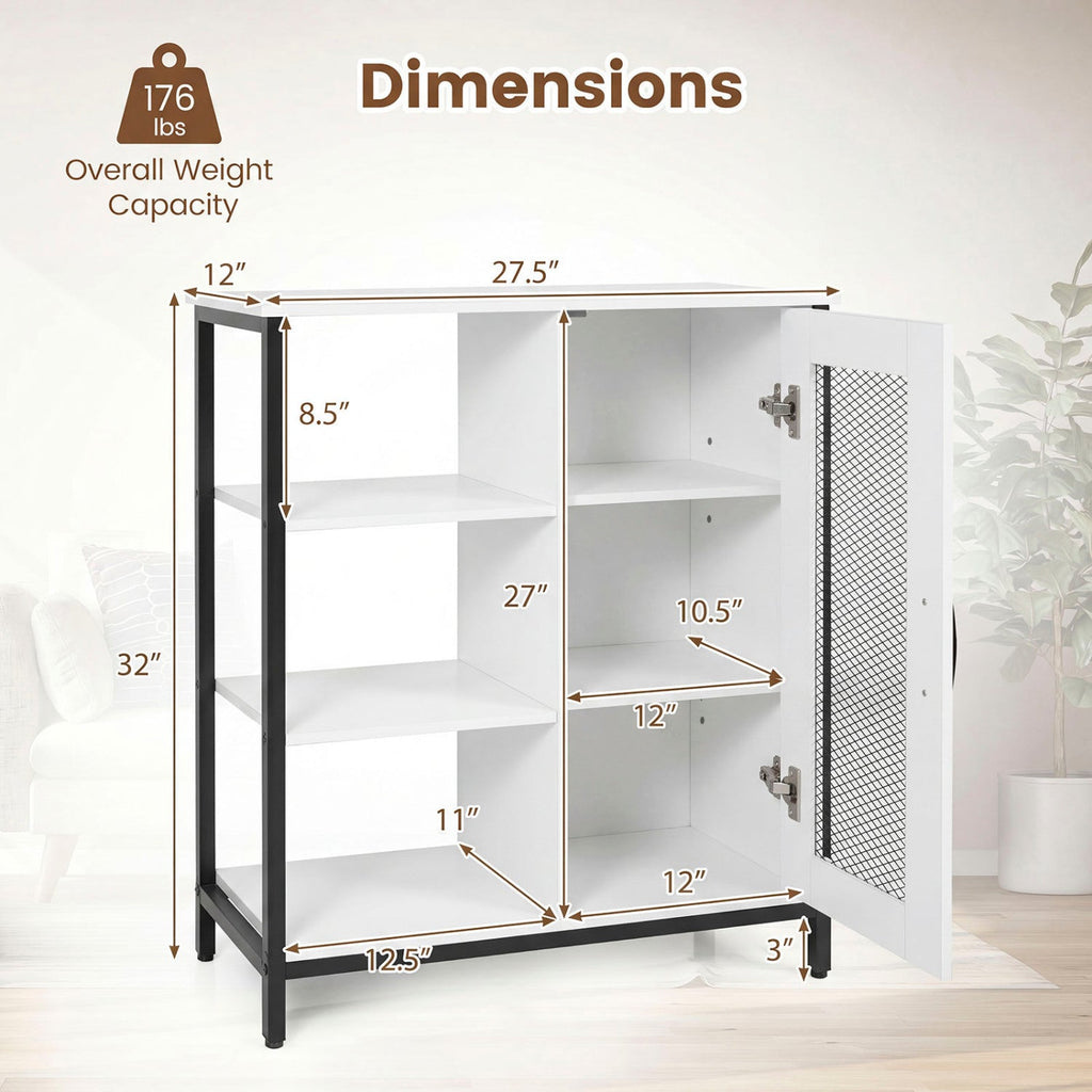 Industrial Side Cabinet with Metal Mesh Door & 3 Shelves
