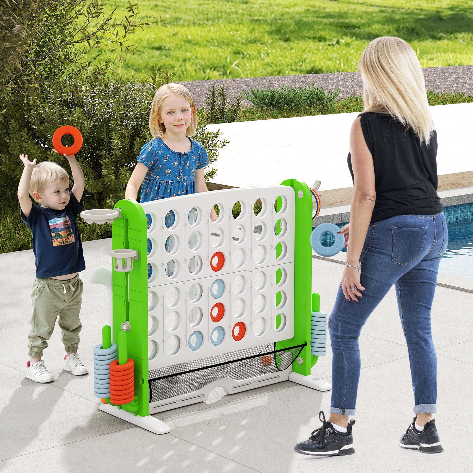 Jumbo 4-to-Score Game with Ring-toss and Basketball Hoop
