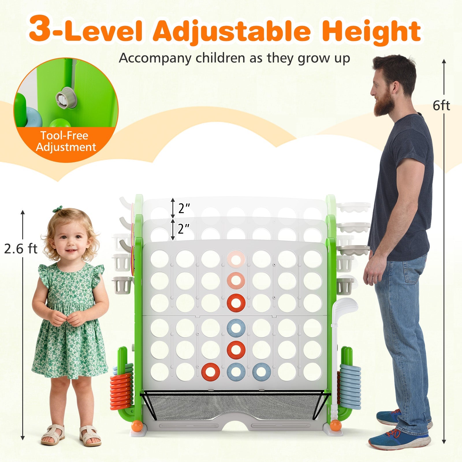 Jumbo 4-to-Score Game with Ring-toss and Basketball Hoop